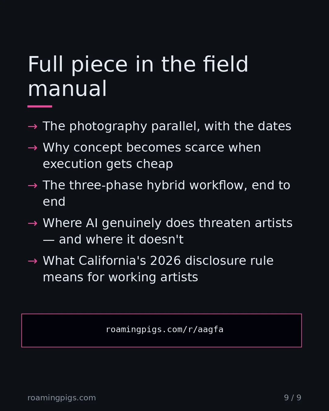 Slide 9 of 9: Call to action: The photography parallel, with the dates Why concept becomes scarce when execution gets cheap The three-phase hybrid…
