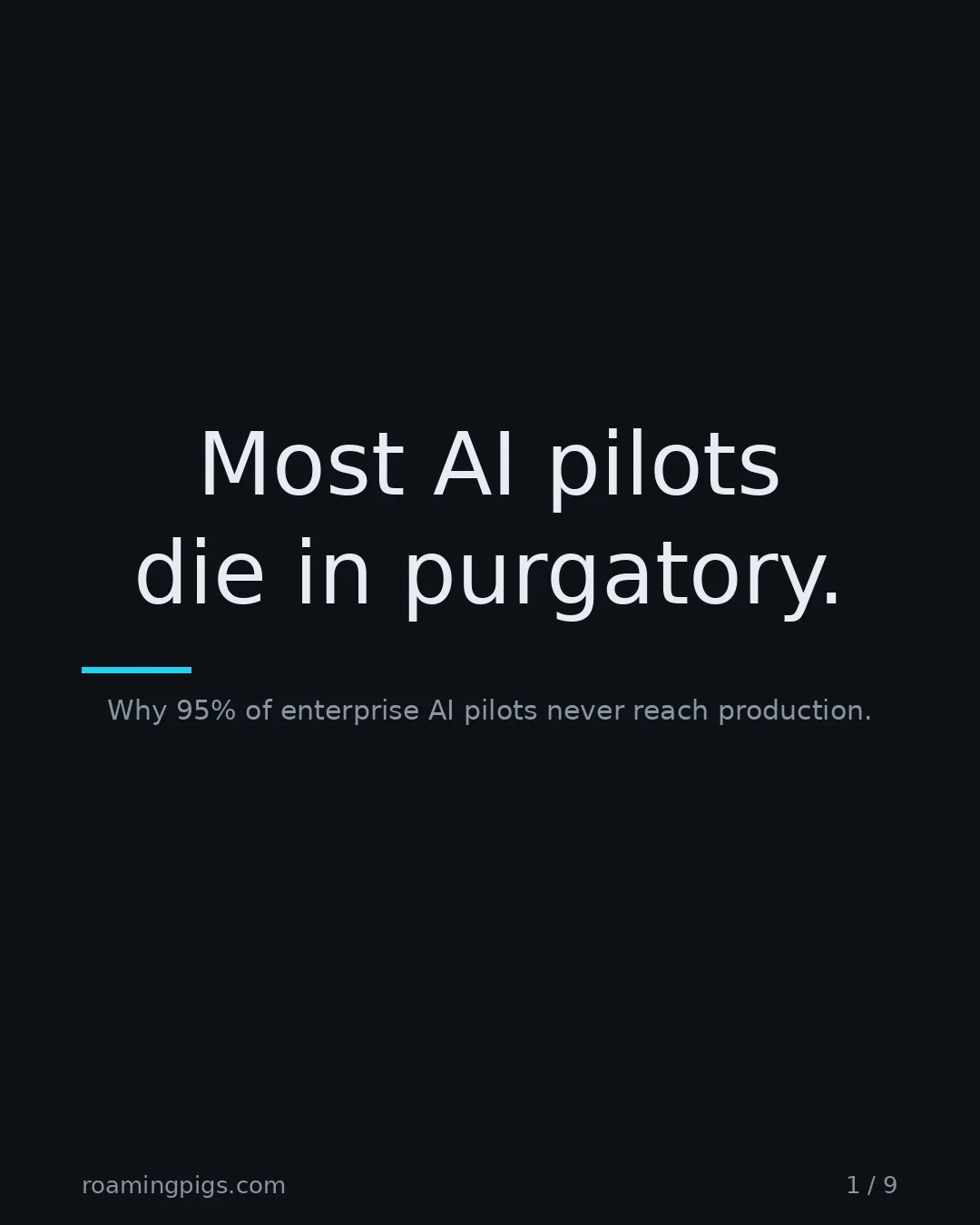 Slide 1 of 9: Most AI pilots die in purgatory.. Why 95% of enterprise AI pilots never reach production