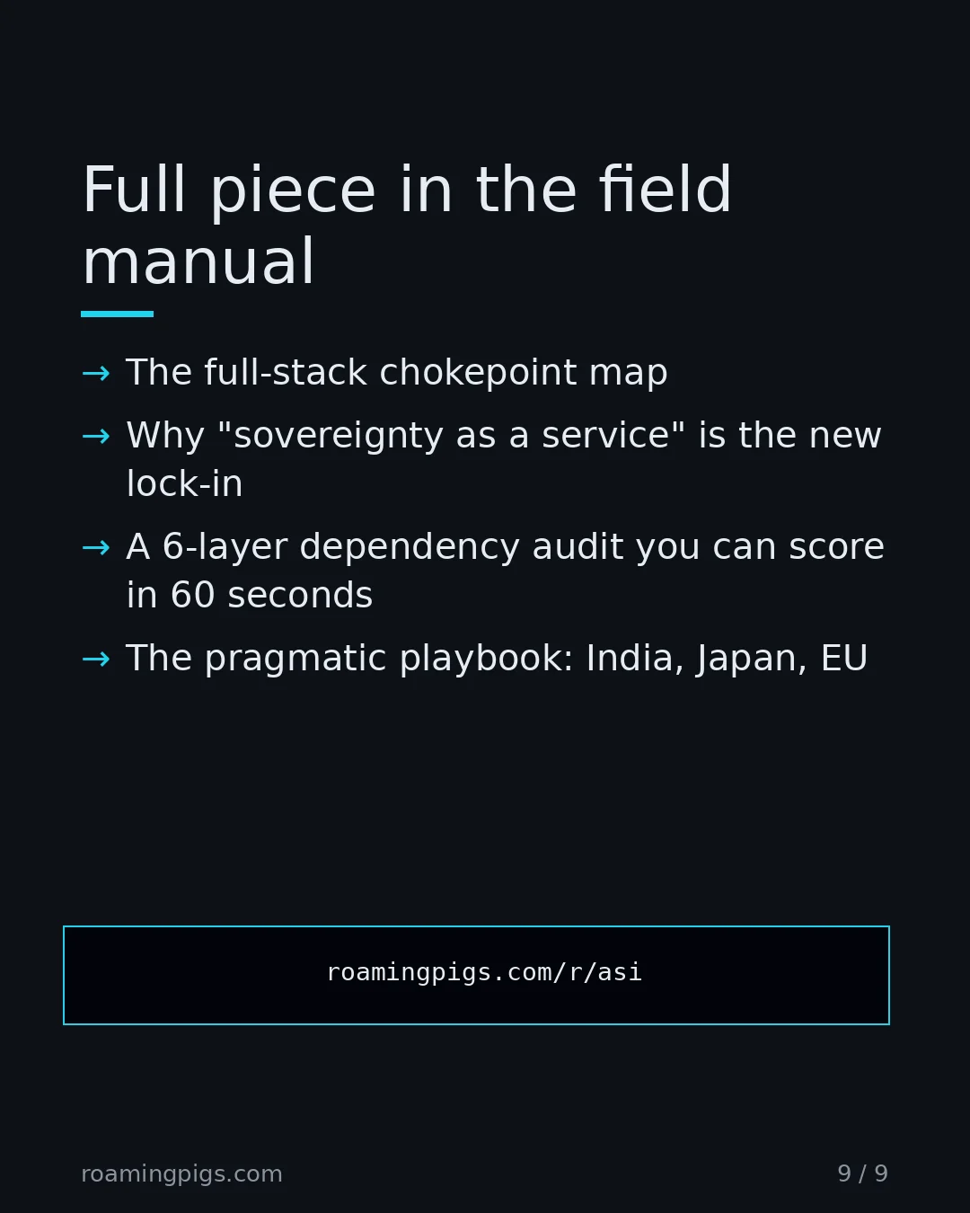 Slide 9 of 9: Call to action: The full-stack chokepoint map Why "sovereignty as a service" is the new lock-in A 6-layer dependency audit you can score in…