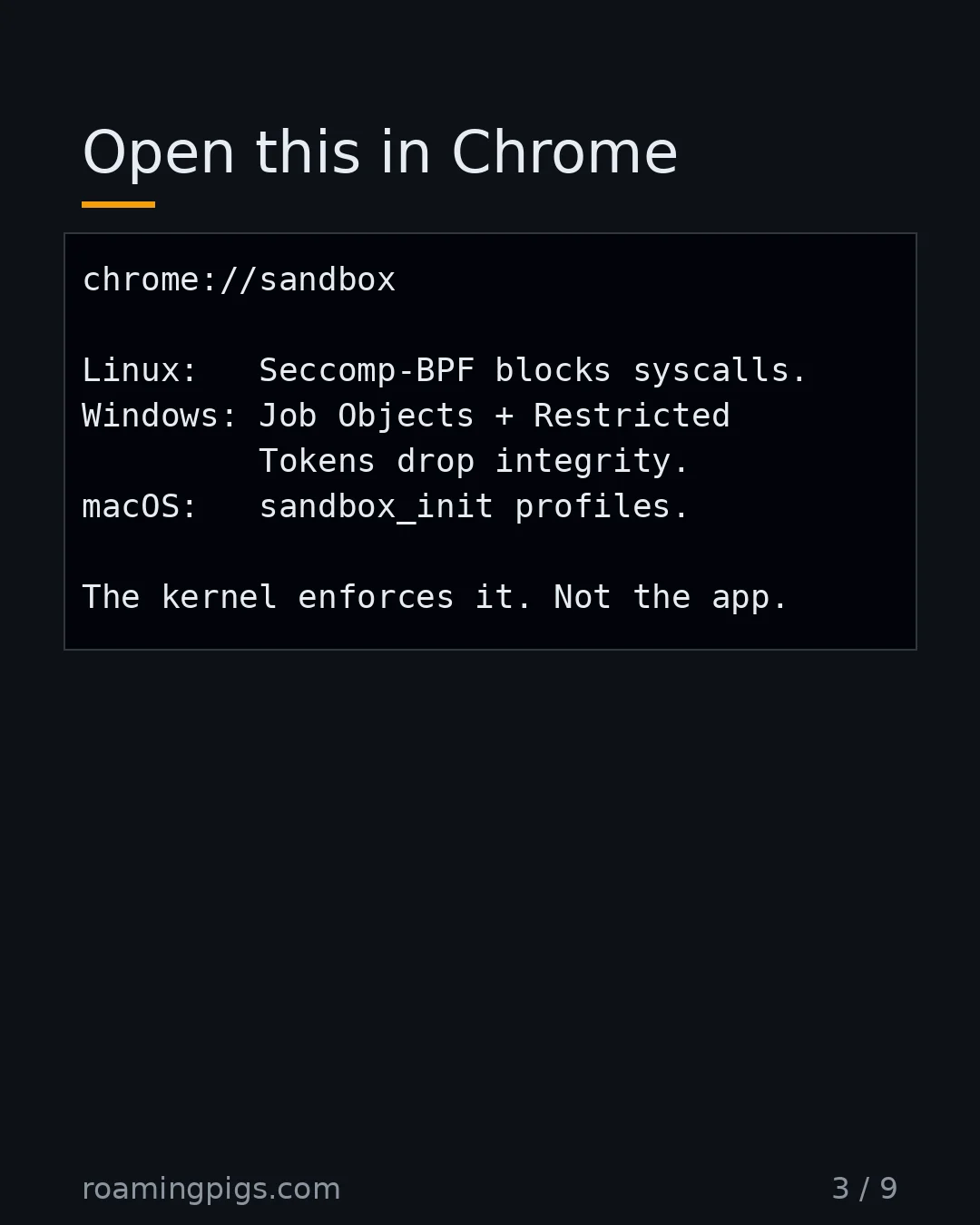 Slide 3 of 9: Open this in Chrome. Code example