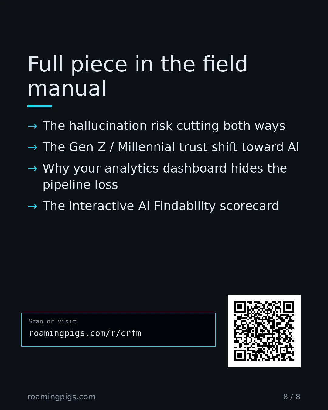 Slide 8 of 8: Call to action: The full article covers: The hallucination risk cutting both ways The Gen Z / Millennial trust shift toward AI Why your…