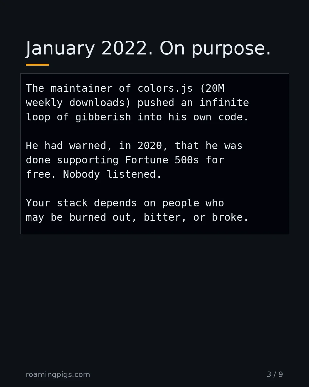 Slide 3 of 9: January 2022. On purpose.. Code example