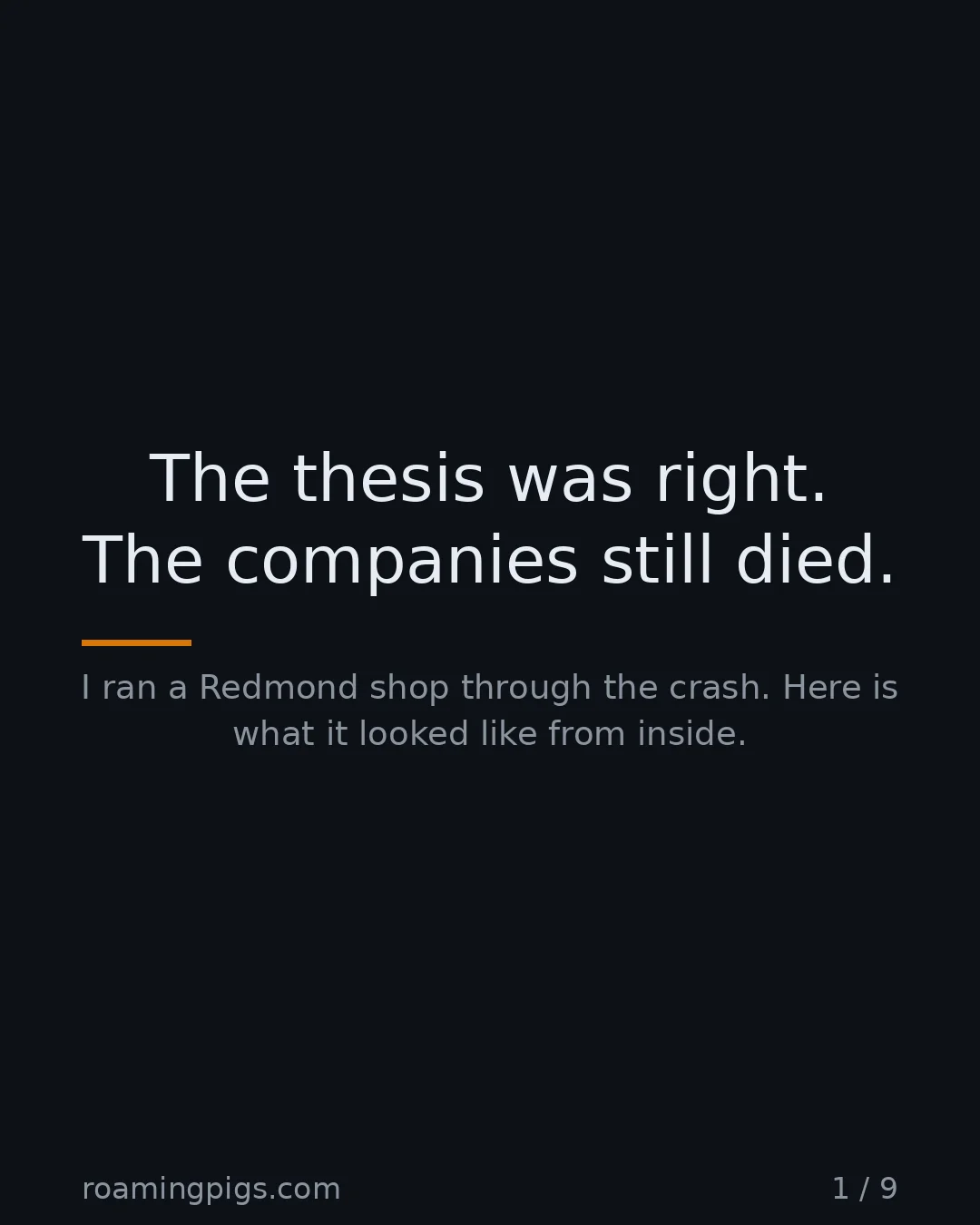 Slide 1 of 9: The thesis was right. The companies still died.. I ran a Redmond shop through the crash. Here is what it looked like from inside