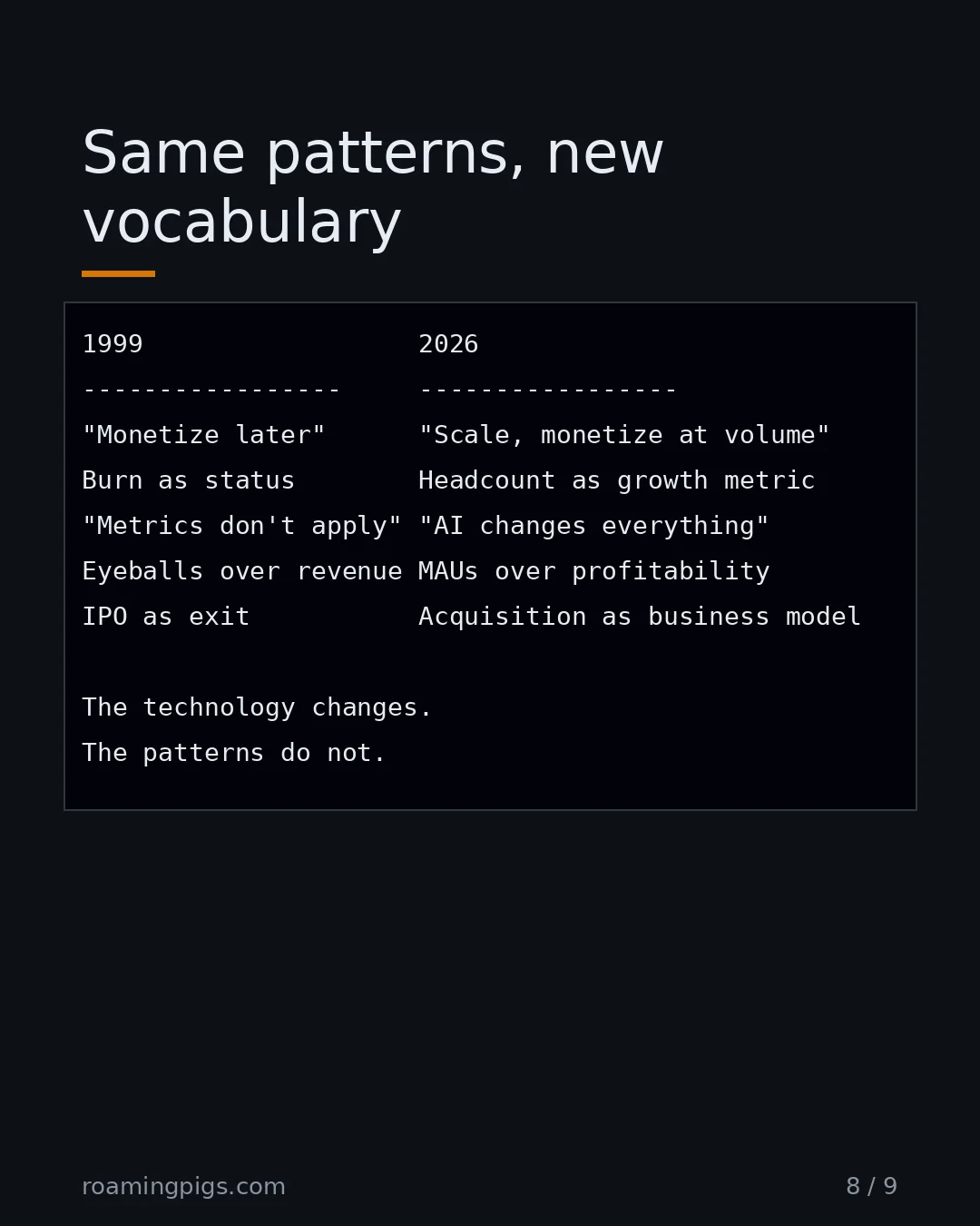 Slide 8 of 9: Same patterns, new vocabulary. Code example