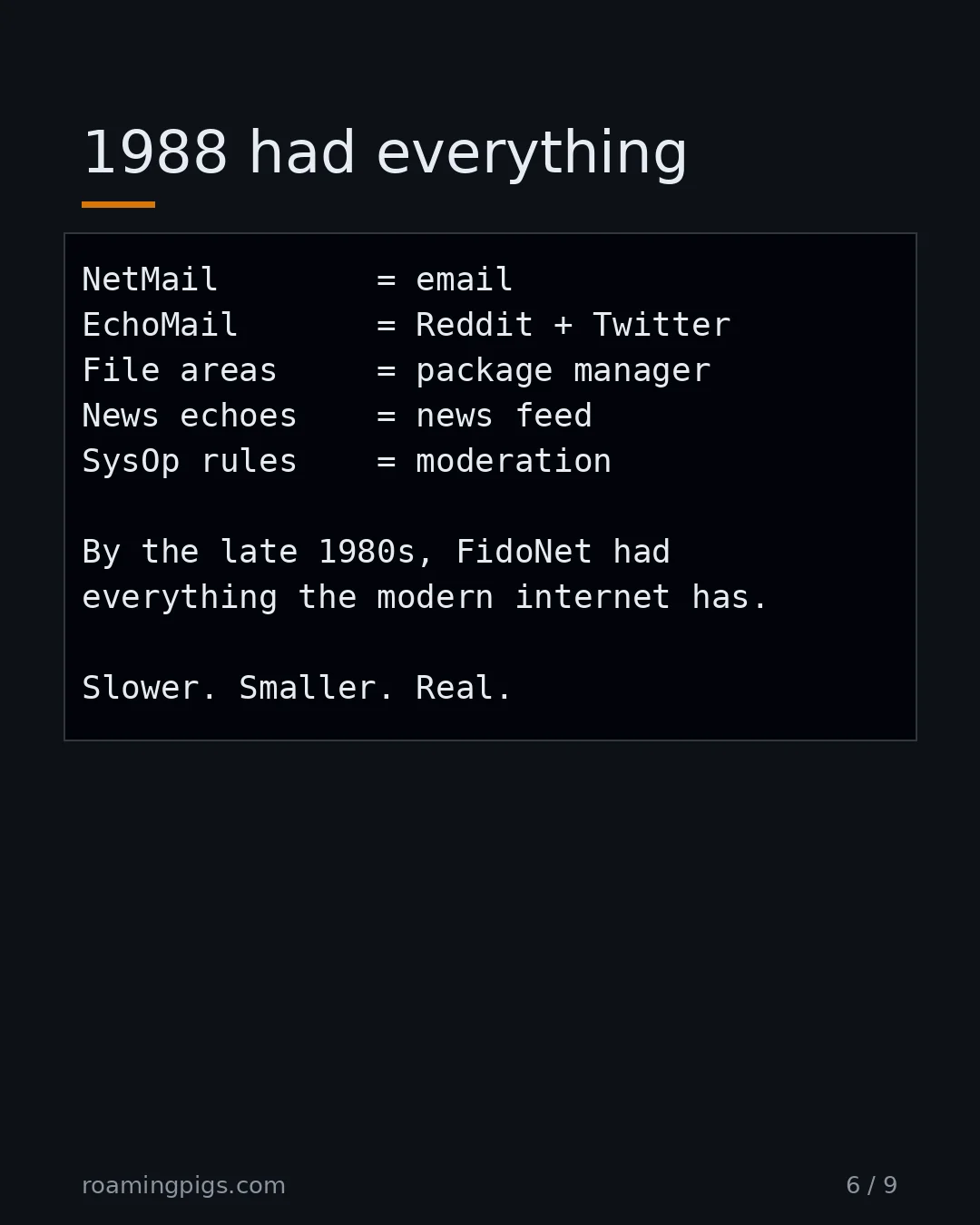 Slide 6 of 9: 1988 had everything. Code example