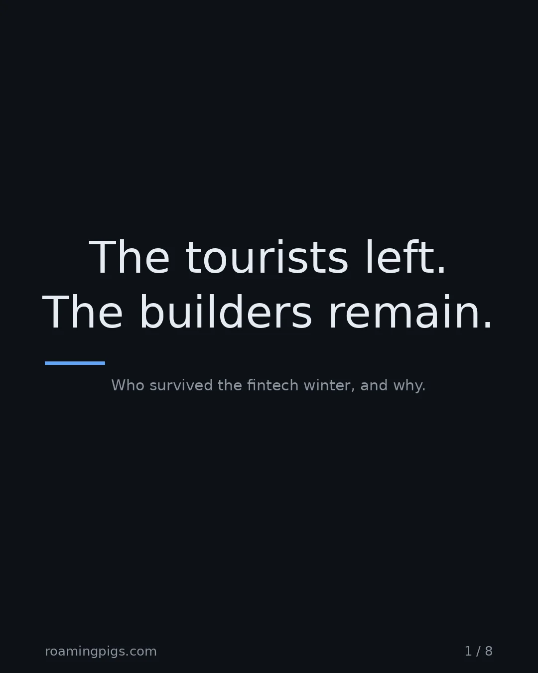 Slide 1 of 8: The tourists left. The builders remain.. Who survived the fintech winter, and why