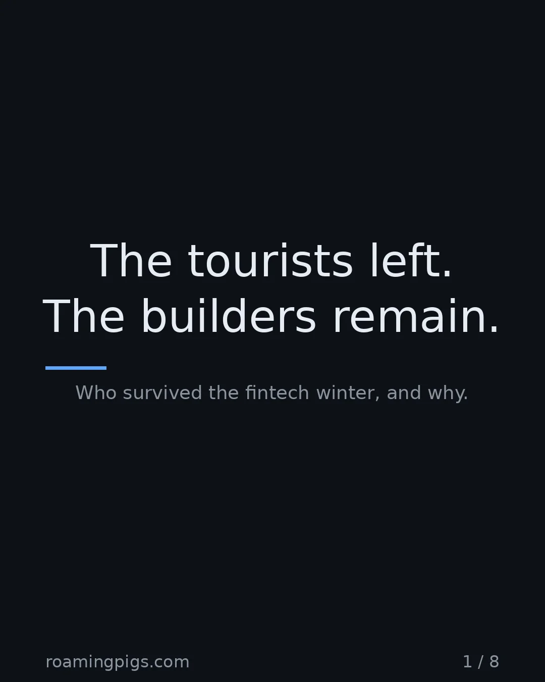Slide 1 of 8: The tourists left. The builders remain.. Who survived the fintech winter, and why