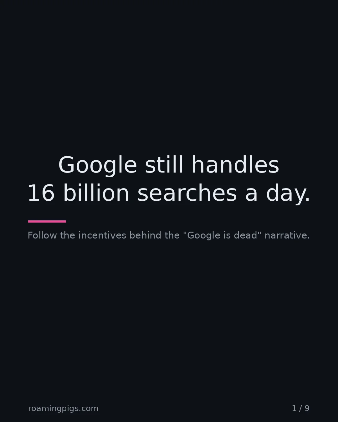 Slide 1 of 9: Google still handles 14 billion searches a day.. Follow the incentives behind the "Google is dead" narrative