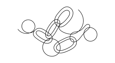 Single continuous ink line passing through a gate and doubling back on itself