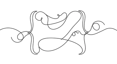Single continuous ink line looping and doubling back between two curved brackets