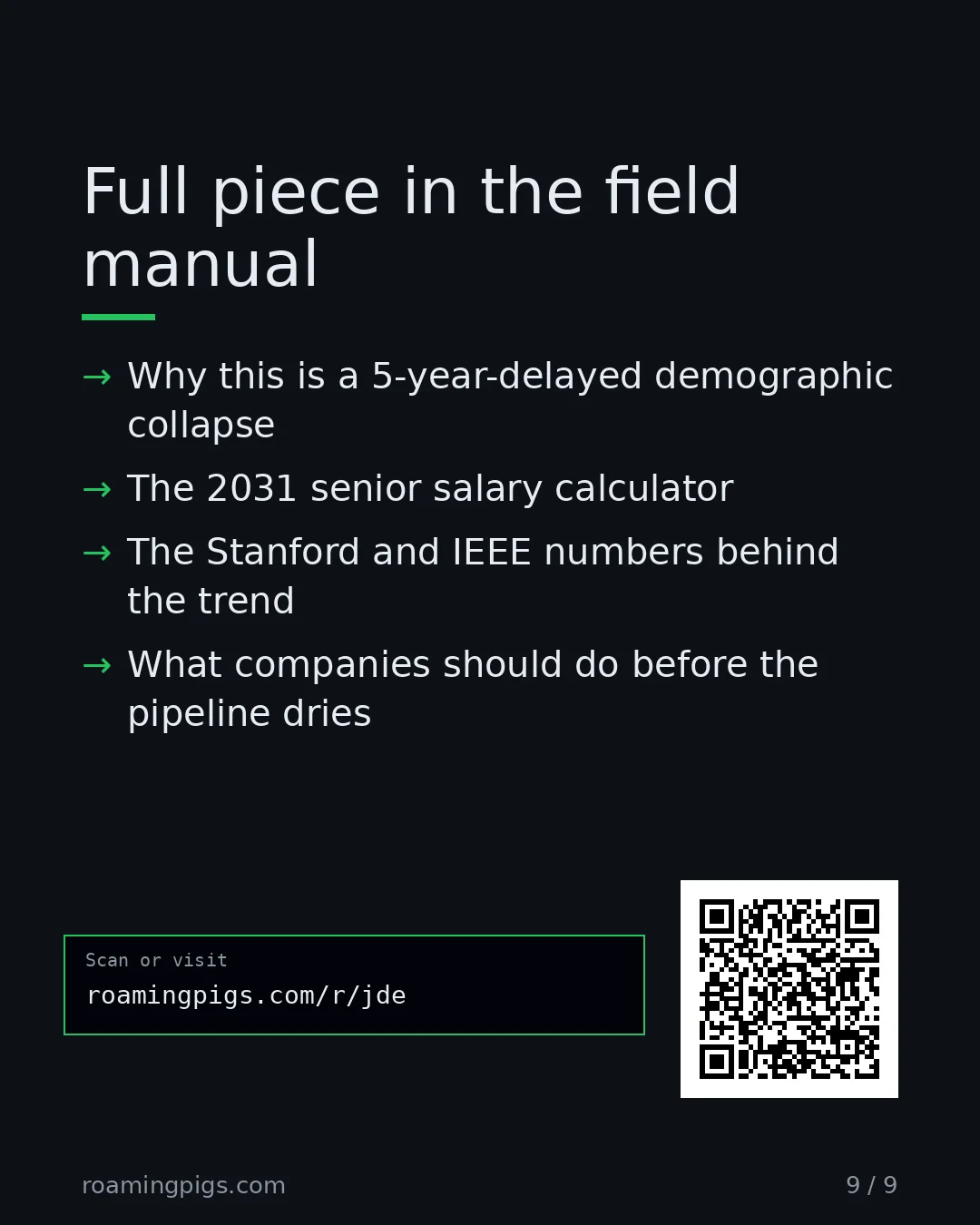 Slide 9 of 9: Call to action: The full argument: Why this is a 5-year-delayed demographic collapse The 2031 senior salary calculator The Stanford and…