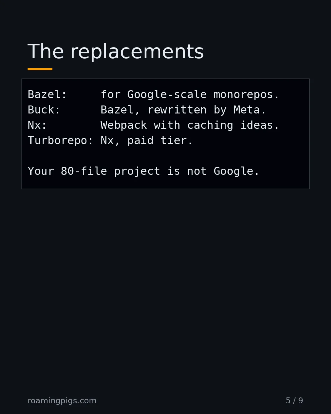 Slide 5 of 9: The replacements. Code example