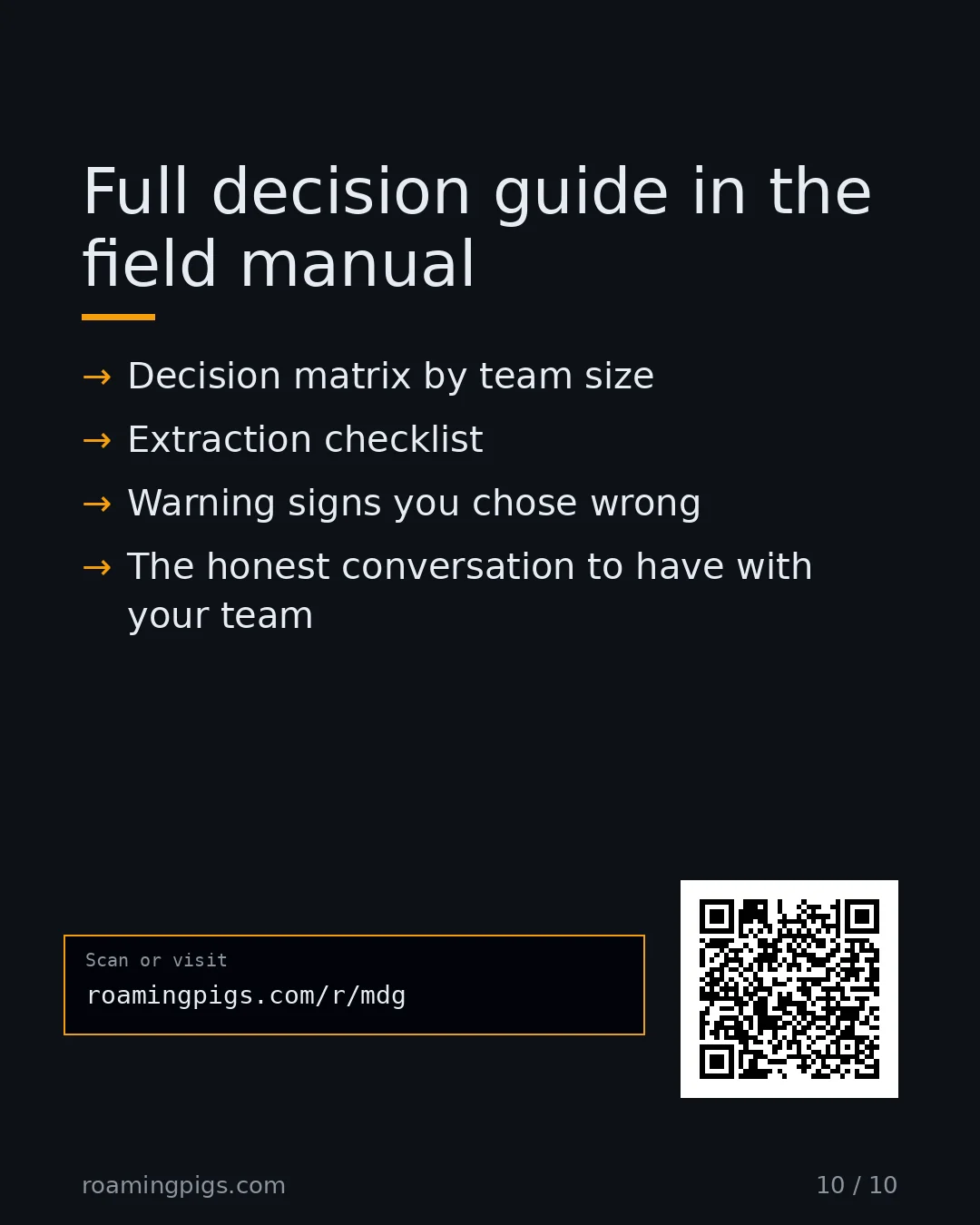 Slide 10 of 10: Call to action: Decision matrix by team size Extraction checklist Warning signs you chose wrong The honest conversation to have with your…