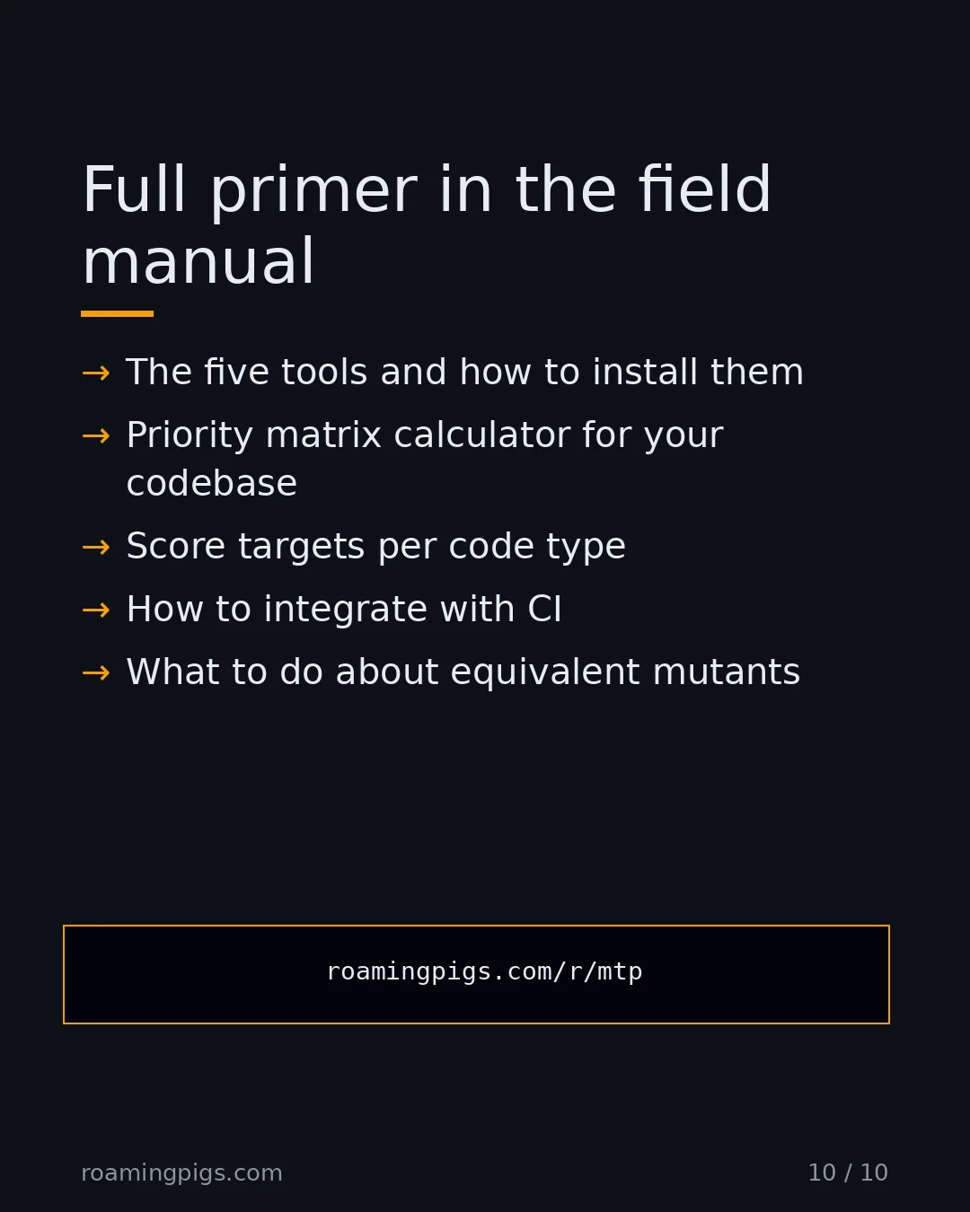 Slide 10 of 10: Call to action: The five tools and how to install them Priority matrix calculator for your codebase Score targets per code type How to…