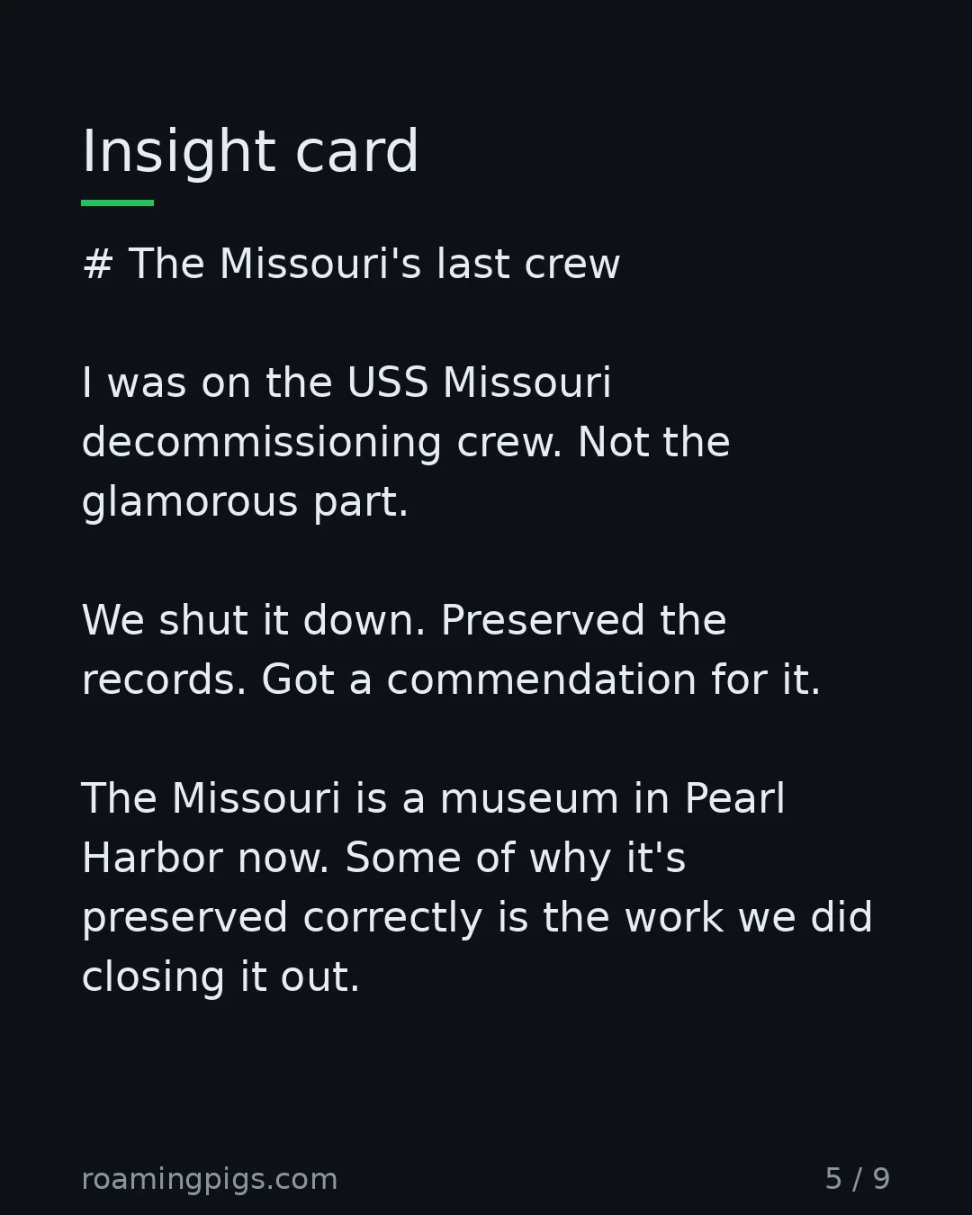 Slide 5 of 9: The decommissioning crew of a battleship that ended a world war. # The Missouri's last crew I was on the USS Missouri decommissioning crew.…