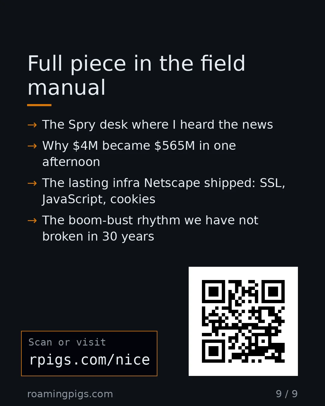 Slide 9 of 9: Call to action: The Spry desk where I heard the news Why $4M became $565M in one afternoon The lasting infra Netscape shipped: SSL,…