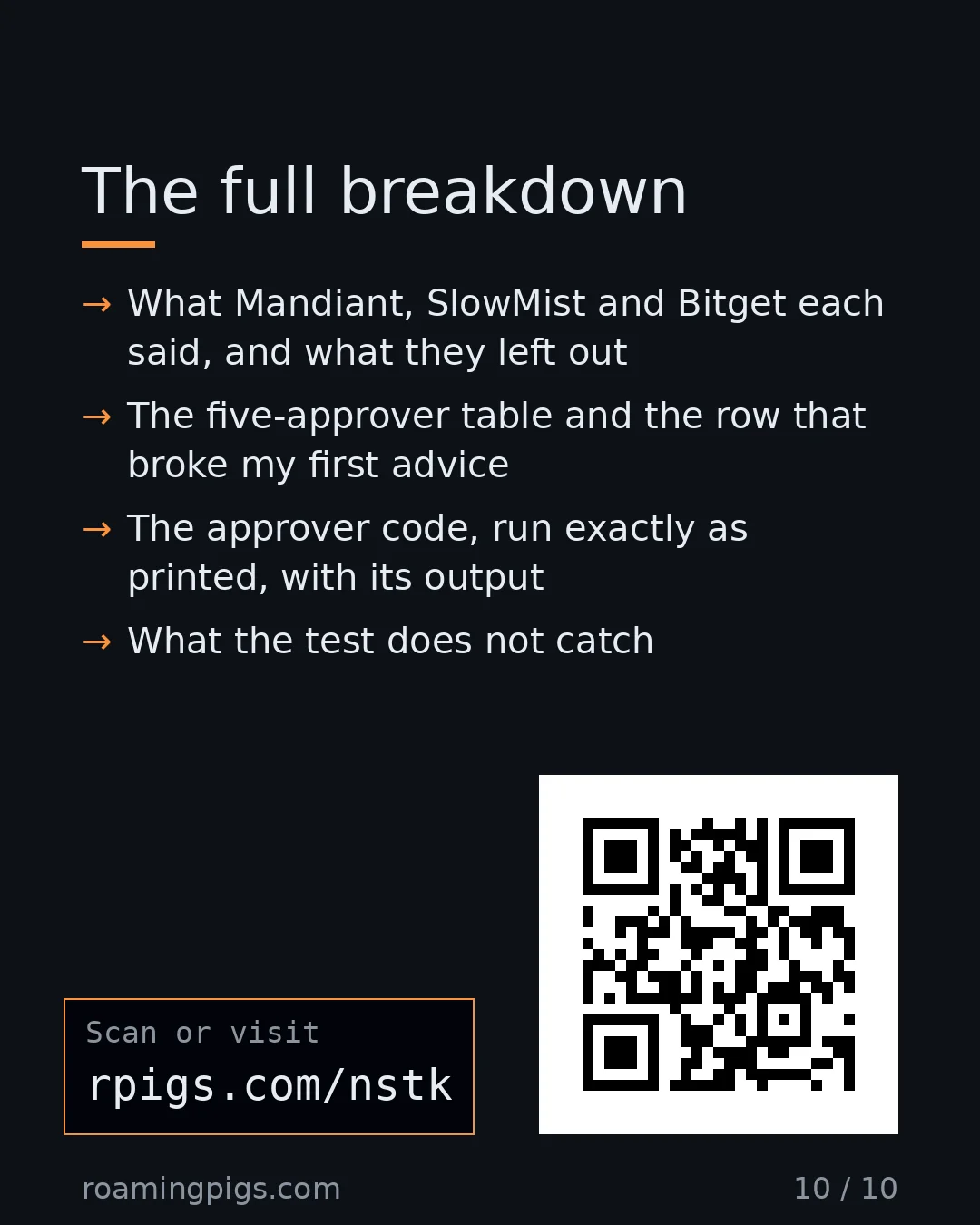 Slide 10 of 10: Call to action: What Mandiant, SlowMist and Bitget each said, and what they left out The five-approver table and the row that broke my…
