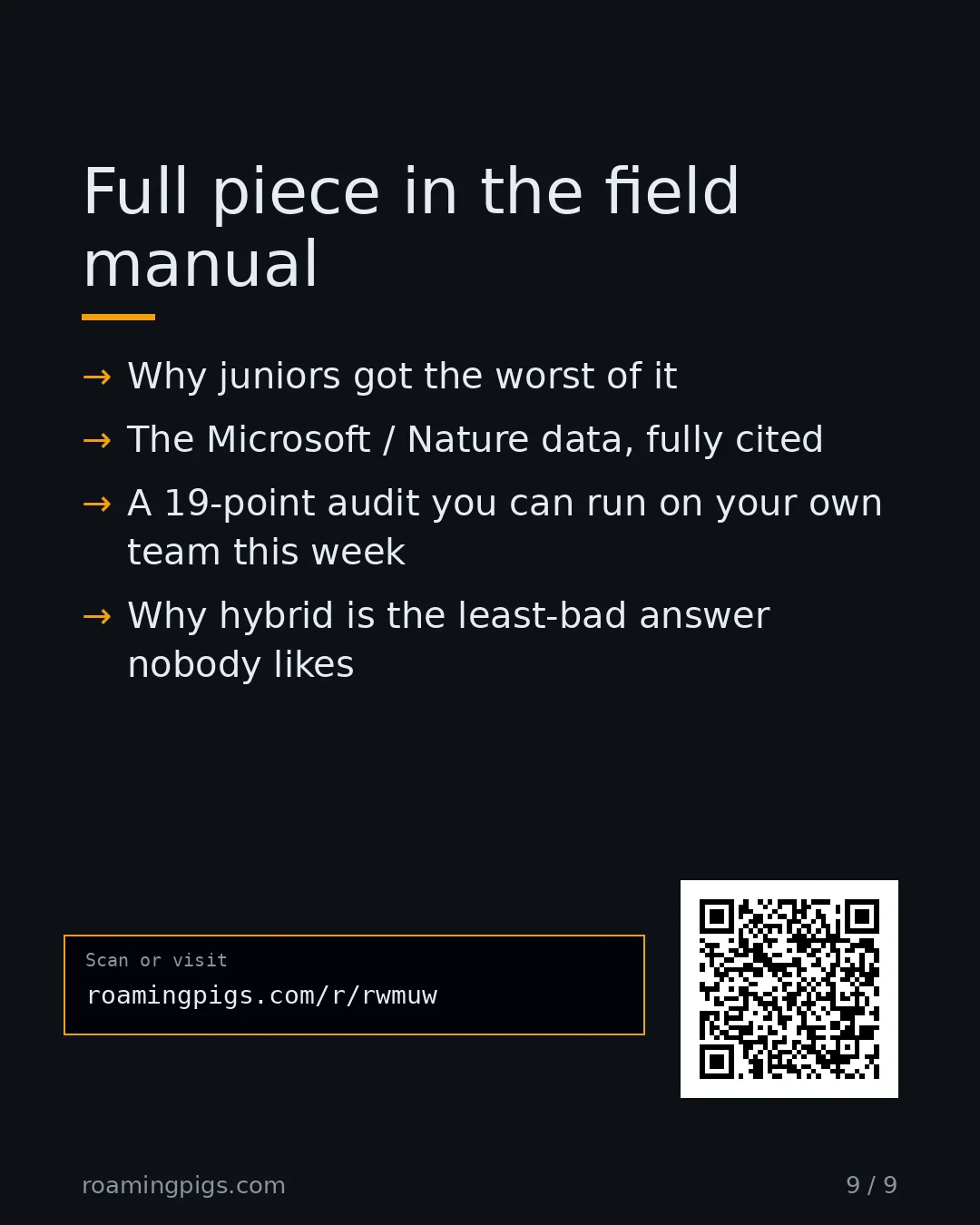 Slide 9 of 9: Call to action: Why juniors got the worst of it The Microsoft / Nature data, fully cited A 19-point audit you can run on your own team this…