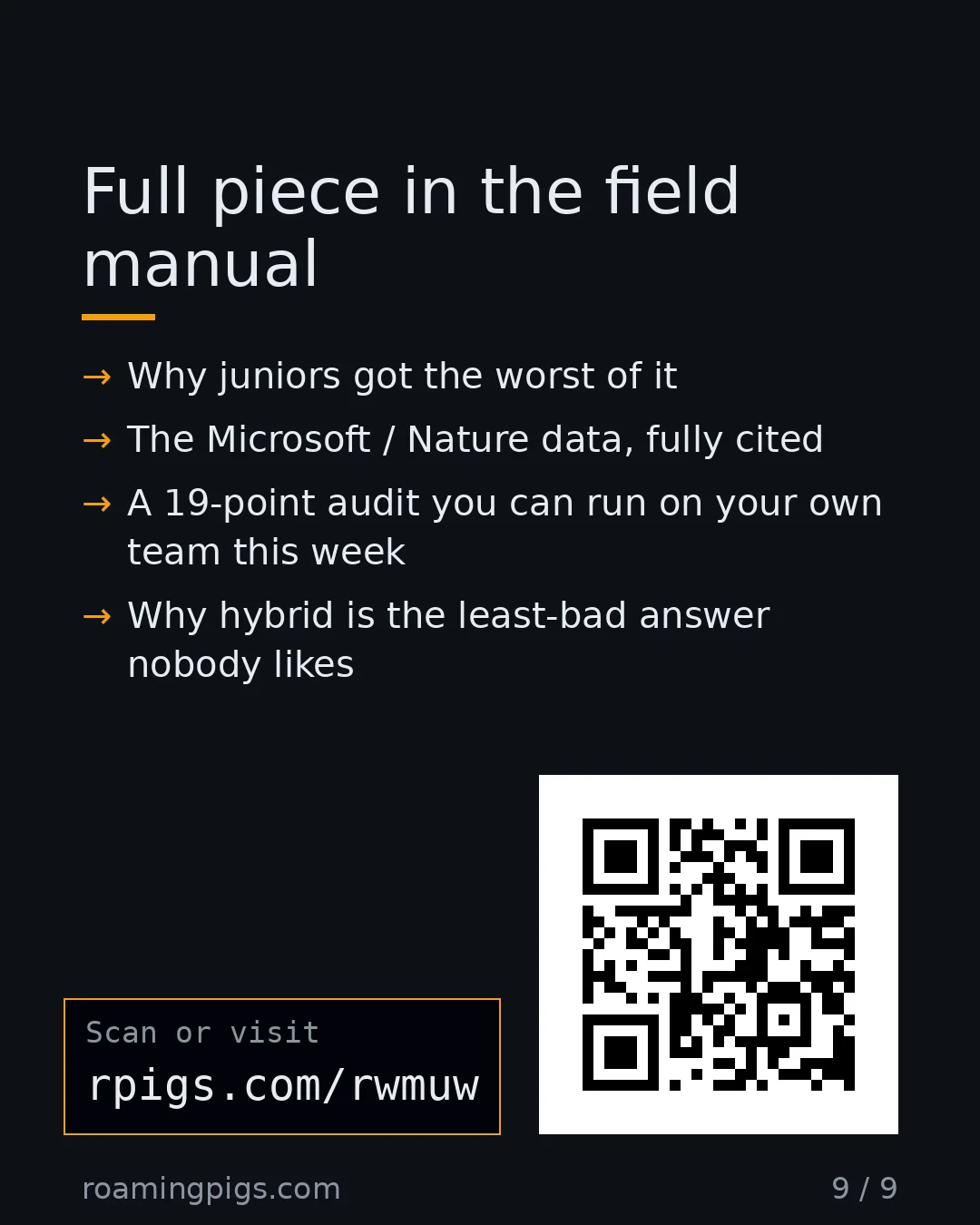 Slide 9 of 9: Call to action: Why juniors got the worst of it The Microsoft / Nature data, fully cited A 19-point audit you can run on your own team this…