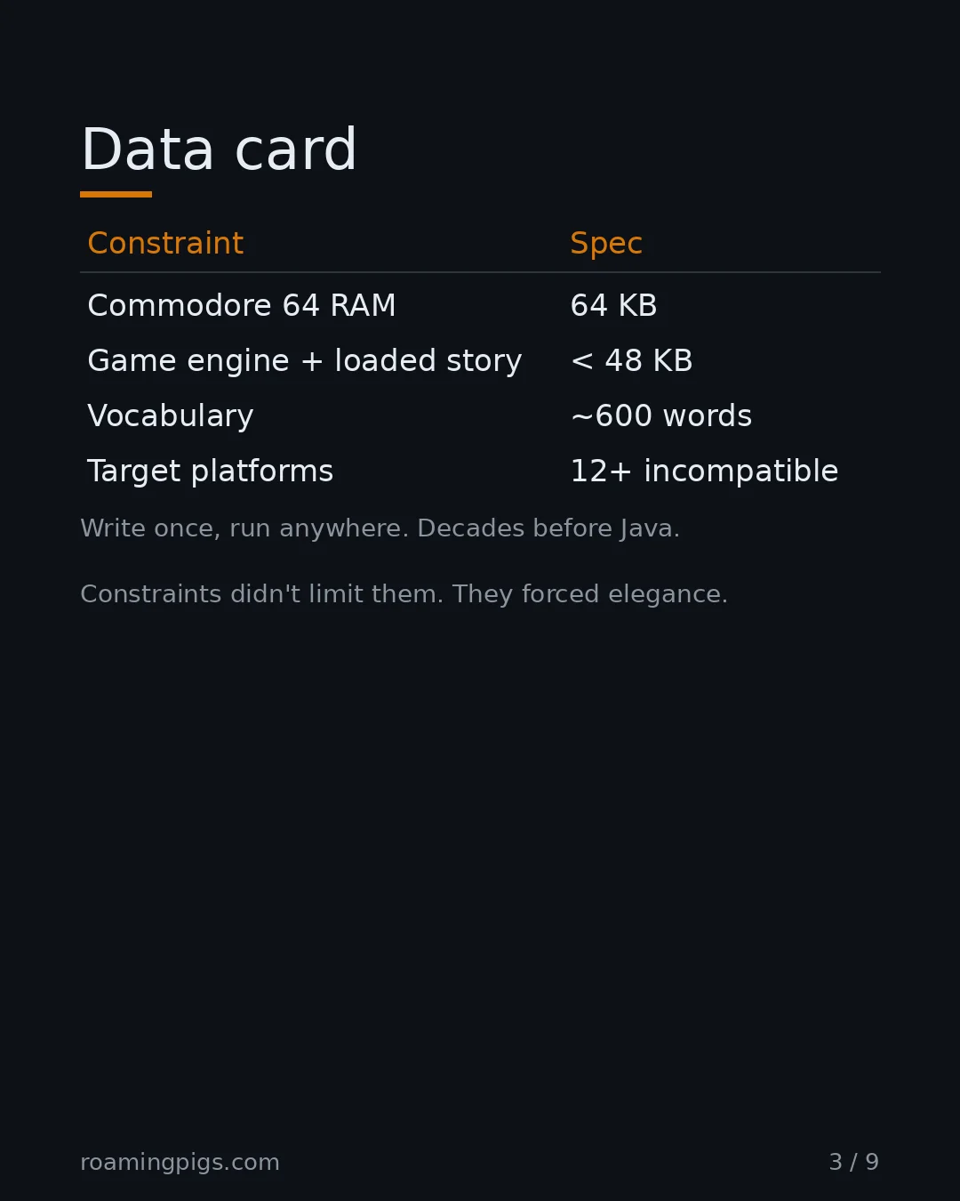 Slide 3 of 9: Data card. Table with 5 rows