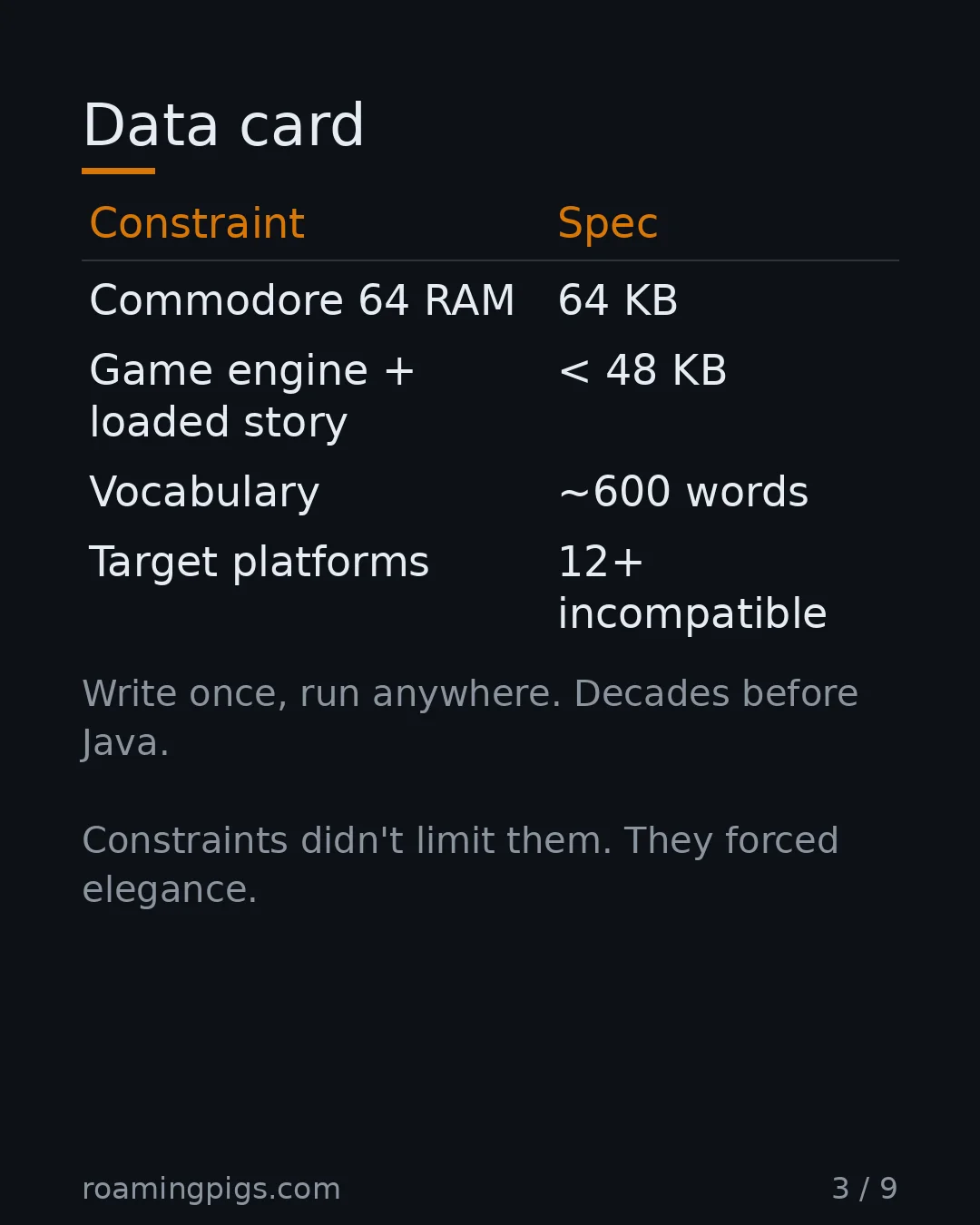Slide 3 of 9: Data card. Table with 4 rows