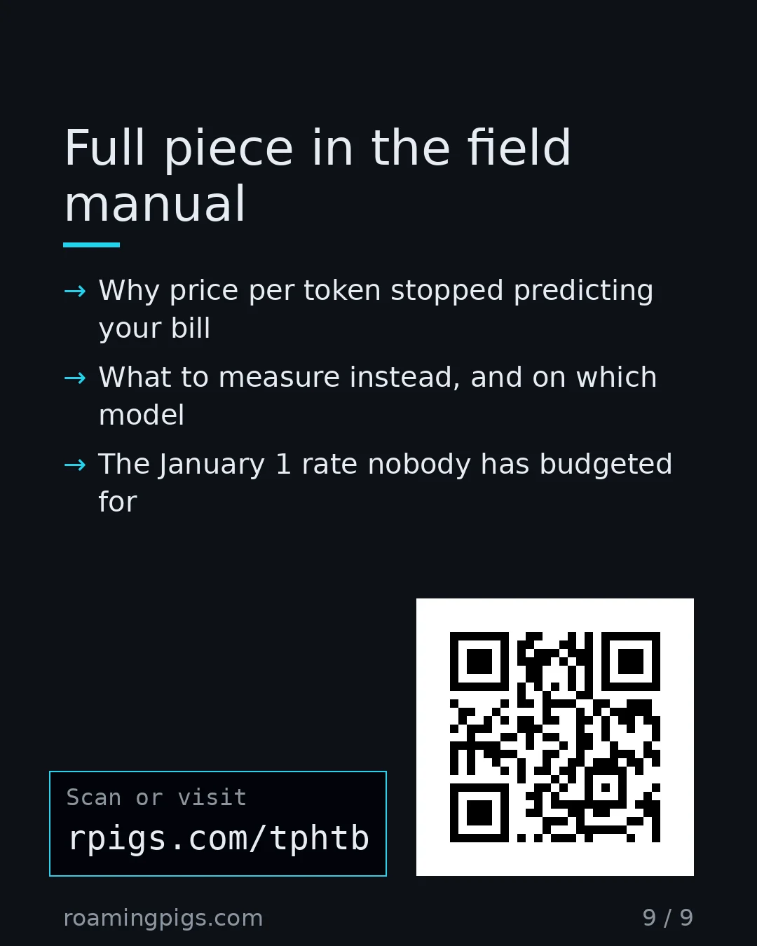 Slide 9 of 9: Call to action: Why price per token stopped predicting your bill What to measure instead, and on which model The January 1 rate nobody has…