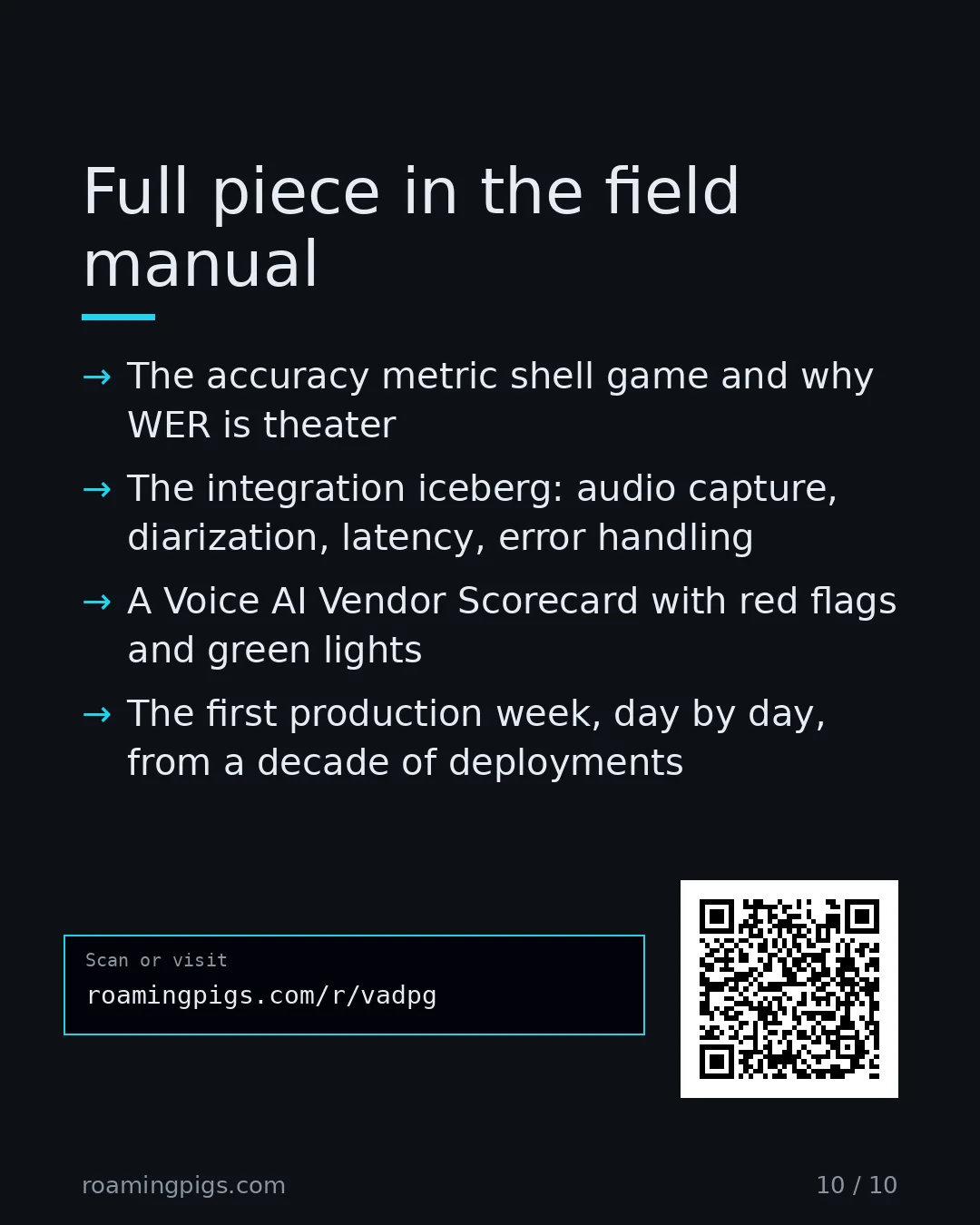 Slide 10 of 10: Call to action: The accuracy metric shell game and why WER is theater The integration iceberg: audio capture, diarization, latency, error…